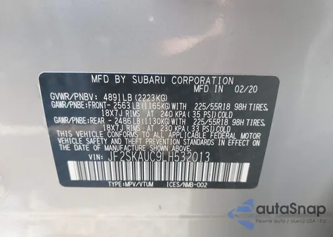 2020 Subaru Forester Limited from USA, damaged, VIN JF2SKAUC9LH532013